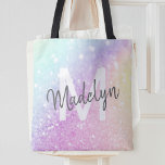 Bolsa Tote Hológrafo Glamoroso e Bonito Monograma<br><div class="desc">Personalize facilmente este elegante padrão colorido de brilho com seu nome personalizado e/ou monograma.</div>