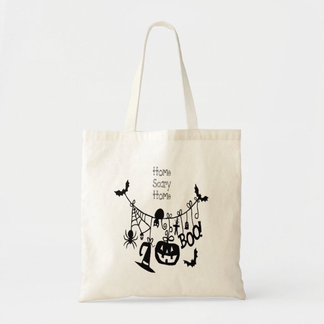 Bolsa Tote Home Scary Home Bats Pumpkin, Black Cat, Voodoo (Frente)