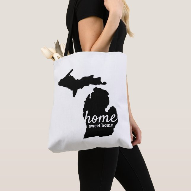 Bolsa Tote Home Sweet Home Typografia & Michigan Silhouette (Close Up)