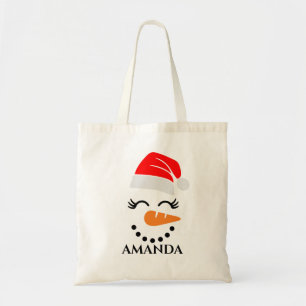 Bolsa Tote Homem de neve de natal personalizado com nome pers