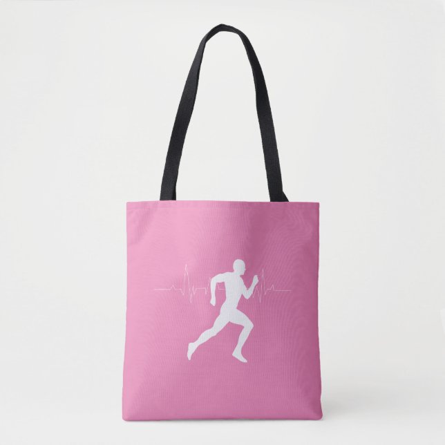 Bolsa Tote Homem Runners Silhouette em Fundo Rosa (Frente)