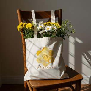 Bolsa Tote Honeycomb Aquarela Flor e Mel Monograma de Abelhas
