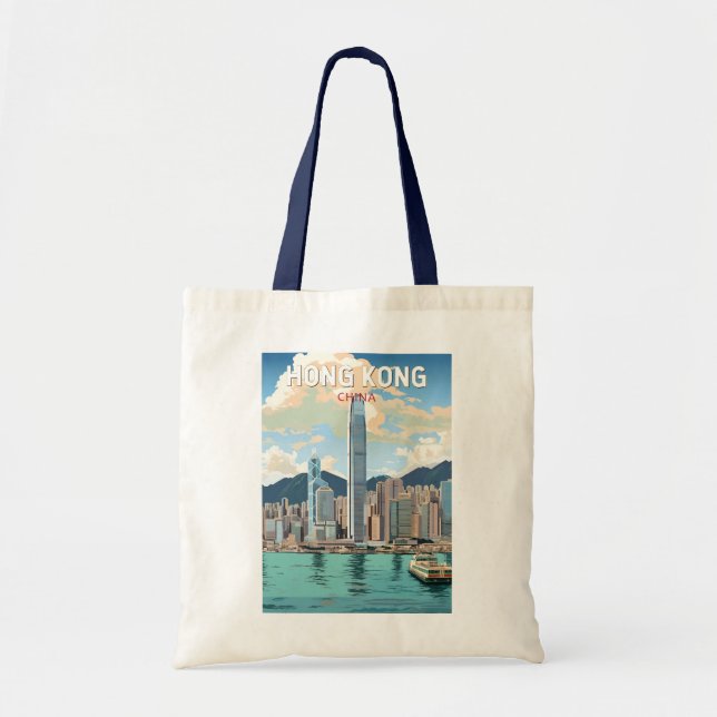 Bolsa Tote Hong Kong China Viagem Art Vintage (Frente)