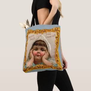 Bolsa Tote Hoods Pills dos anos 1890 - impressão do cartão