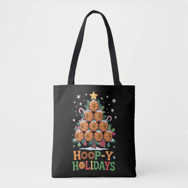 Bolsa Tote Hoop-y Holidays Basketball Christmas Holiday Sport (Frente)