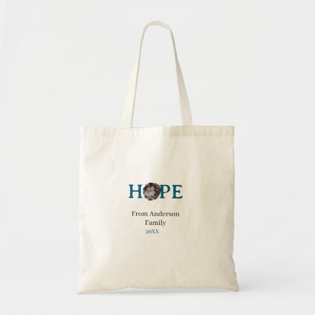 Bolsa Tote Hope blue holidays bold letter kids photo name yea (Frente)