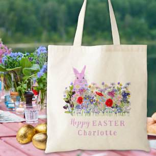 Bolsa Tote Hoppy Easter Ovo Caça Rosa Coelhinho Flores Selvag