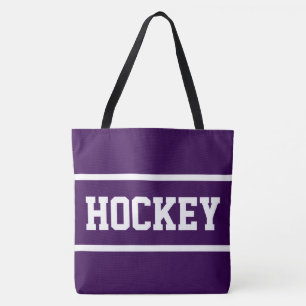 Bolsa Tote HÓQUEI Atlética Texto Branco Listras No Roxo Fundo