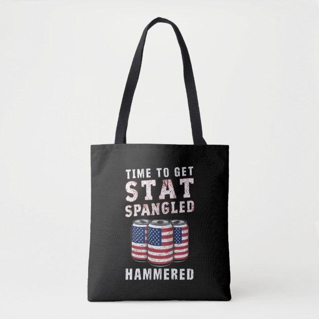 Bolsa Tote Hora De Arrastar Cerveja Martelada E Bandeira USA (Frente)