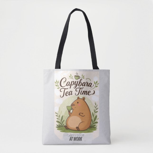 Bolsa Tote Hora do Chá do Capivara | Capivara Fofa Bebendo Ch (Frente)