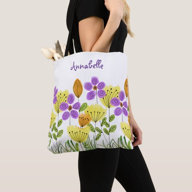 Bolsa Tote Horário de Flores Modernas Personalizado (Close Up)