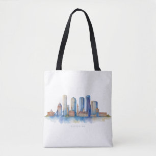 Bolsa Tote Horizonte de Boston em Aquarela   Moderno Boston M