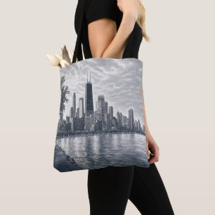 Bolsa Tote Horizonte de Chicago em Arte Pontilhista