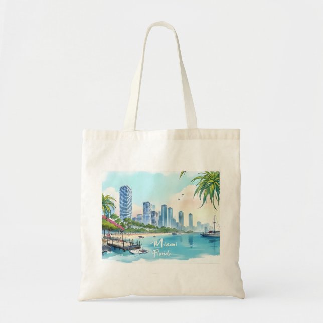 Bolsa Tote Horizonte de Miami City Flórida (Frente)
