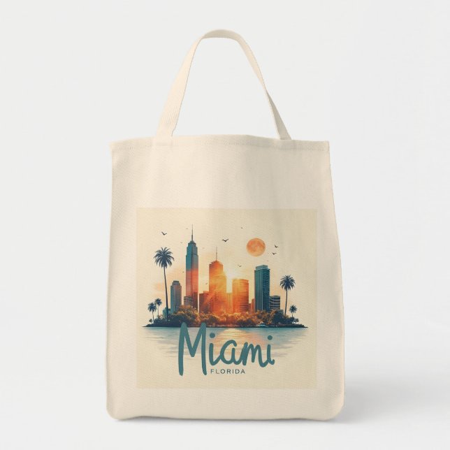Bolsa Tote Horizonte de Miami City Flórida (Frente)
