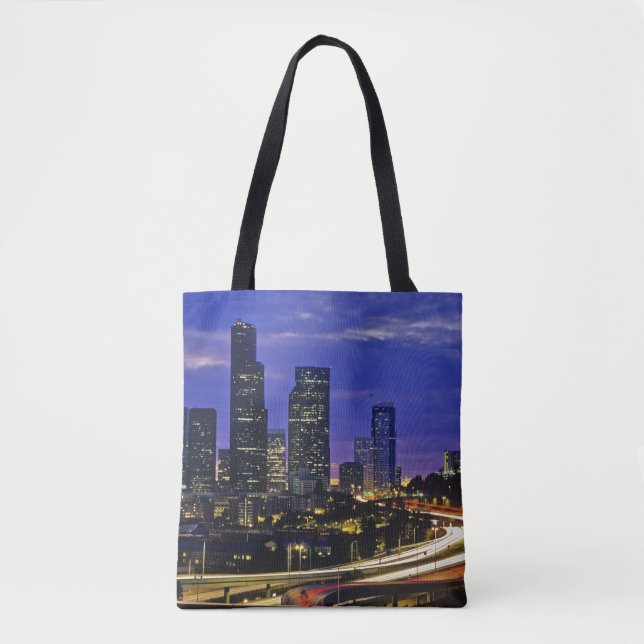 Bolsa Tote horizonte de Seattle, Washington à noite (Frente)