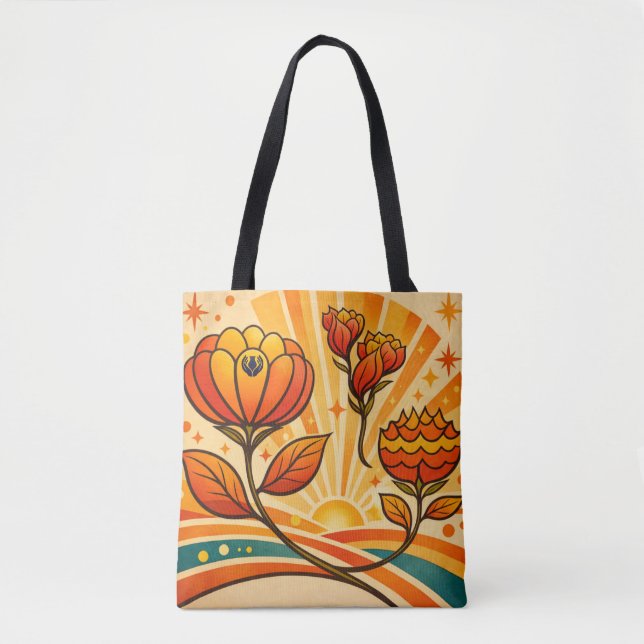 Bolsa Tote Horizonte Dourado em Flor  (Frente)