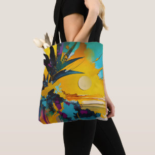 Bolsa Tote Horizonte Dourado – Pôr do Sol Tropical Abstrato