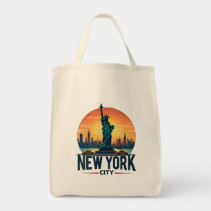 Bolsa Tote Horizonte Retro de Nova York com Estátua da Liberd