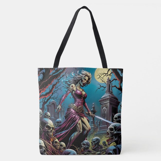 Bolsa Tote Horror Zombie Girl with Sword (Frente)