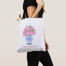 Bolsa Tote Hortênsia Rosa Aquarela Chinoiserie Nome