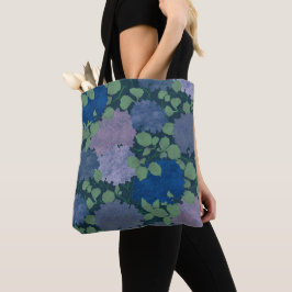 Bolsa Tote Hortênsia Vintage Jardim Azul Naval Verde Lavanda
