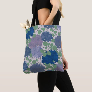 Bolsa Tote Hortênsia Vintage Jardim Azul Verde Lavanda