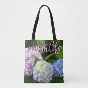 Bolsa Tote Hortênsias flores cor-de-rosa flores azuis flores 