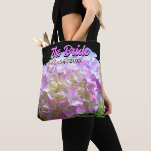 Bolsa Tote hortênsias flores rosa pastel amarelo roxo Noiva