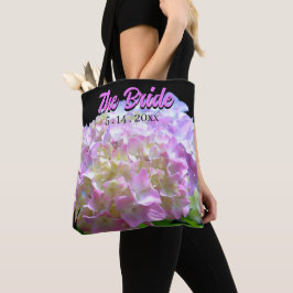 Bolsa Tote hortênsias rosa pastel amarelo roxo flores Noiva