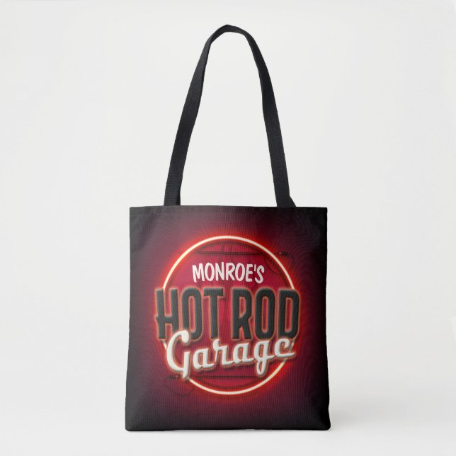 Bolsa Tote Hot Rod Flames Nome Personalizado Garagem Personal (Frente)