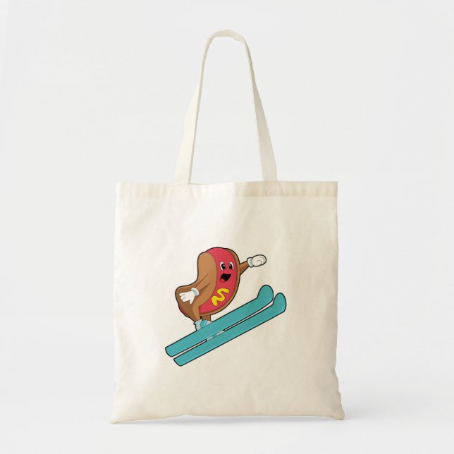 Bolsa Tote Hotdog como saltador de Esqui com Ski.PNG (Frente)