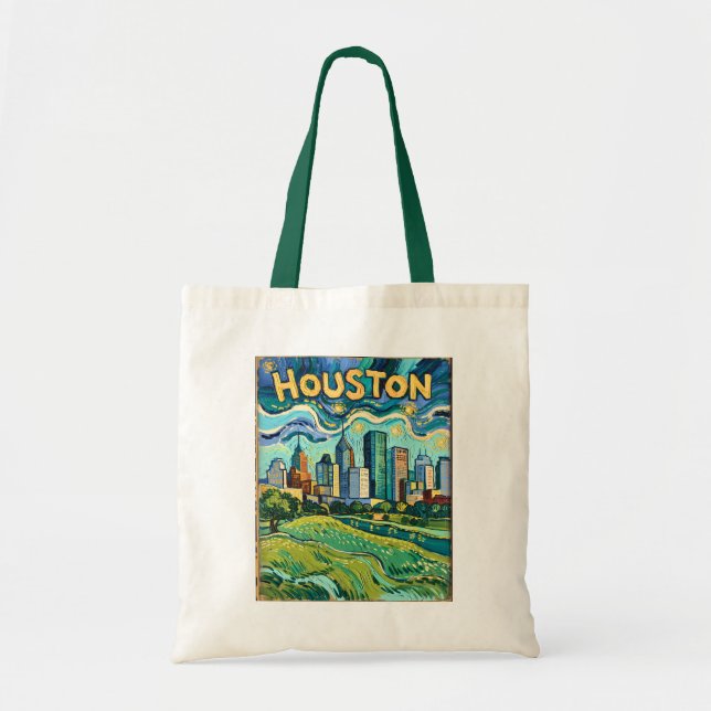 Bolsa Tote Houston Skyline Colorful Van Gogh Cityscape (Frente)