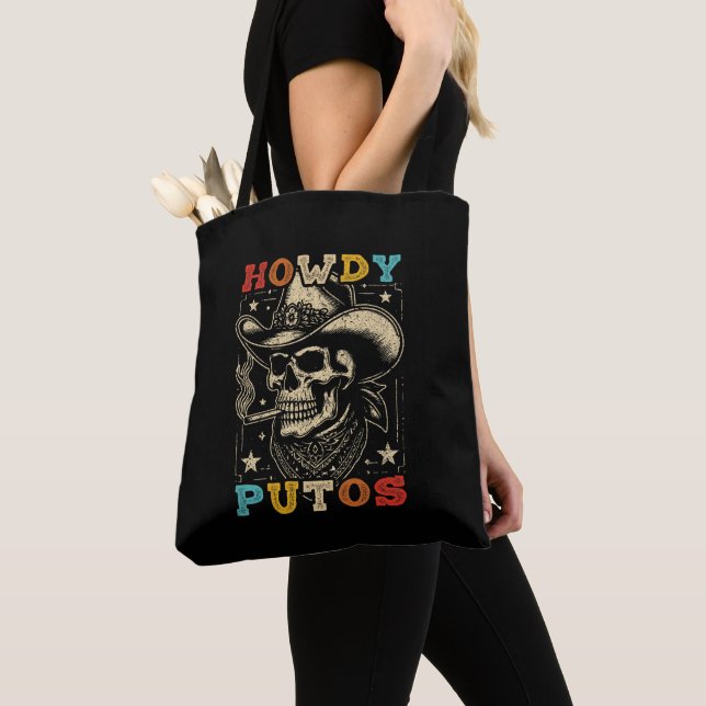 Bolsa Tote Howdy Putos Funny Skull Retro Vintage (Close Up)