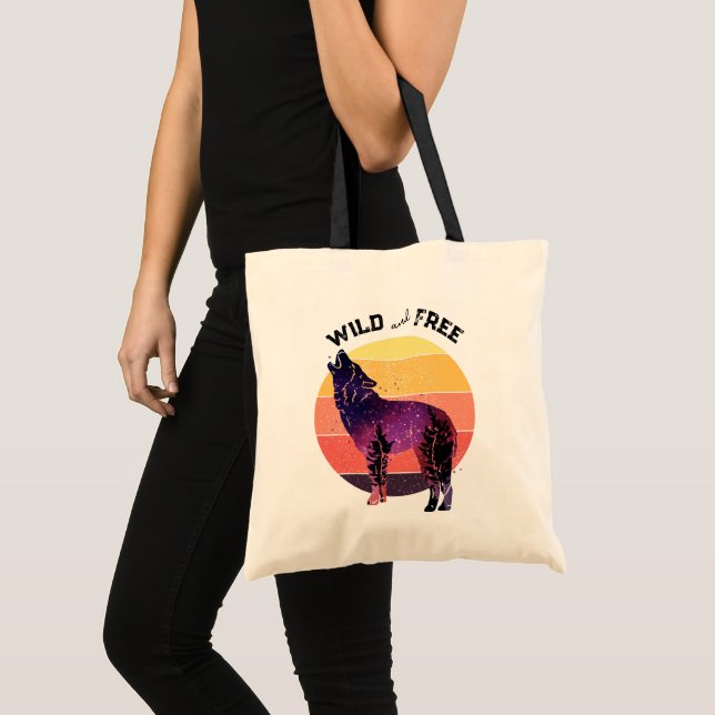 Bolsa Tote Howling Wolf Retro Stripe Wild Free (Frente (produto))