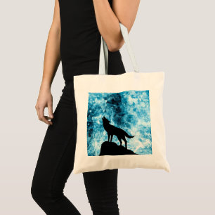 Bolsa Tote Howling Wolf Winter snowblue smoAbstrato