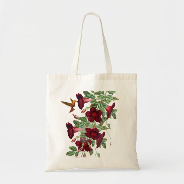 Bolsa Tote Hummingbird com flores de Mandevillea (Frente)