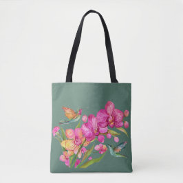 Bolsa Tote Hummingbird e Orquídeas