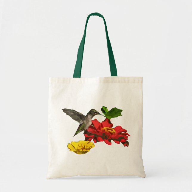 Bolsa Tote Hummingbird em Zinnias (Frente)