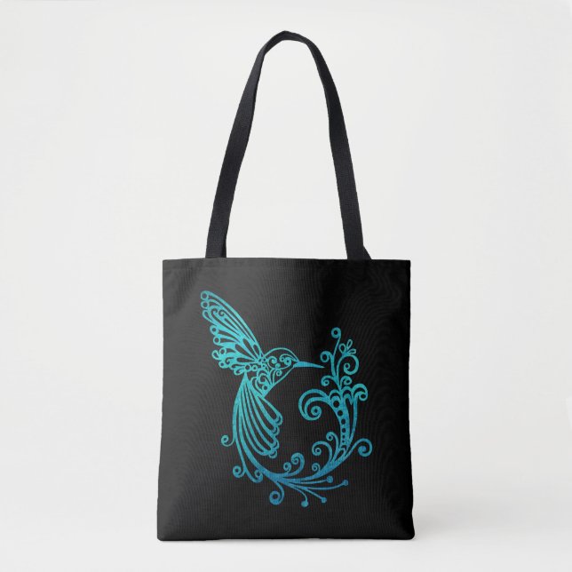 Bolsa Tote Hummingbird Estilizado com Aquarela Azul (Frente)