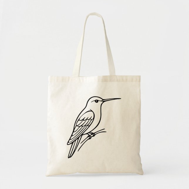 Bolsa Tote Hummingbird Line Art – Bird Illustration (Frente)