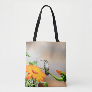Bolsa Tote Hummingbird numa planta florida