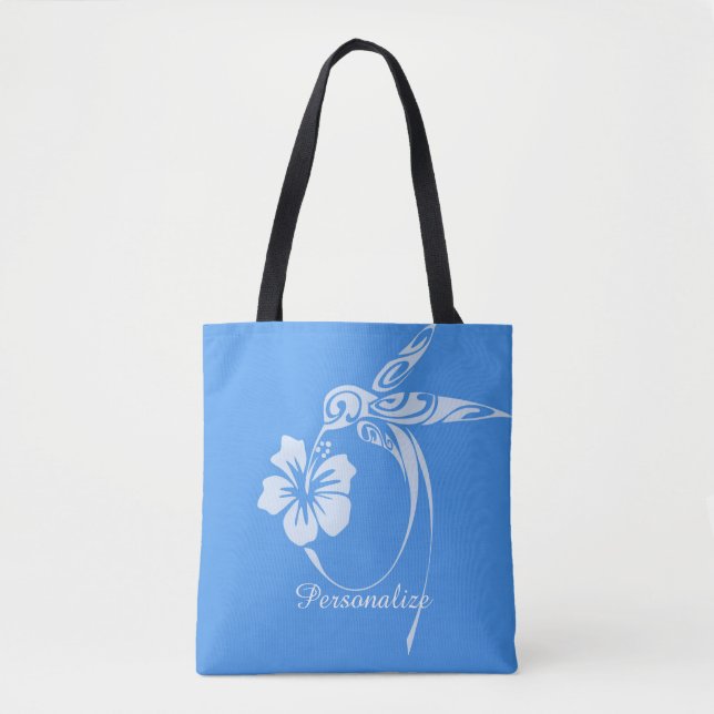 Bolsa Tote Hummingbird Simples e Elegante Azul e Branco (Frente)