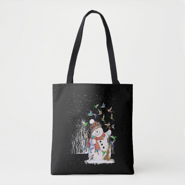 Bolsa Tote Hummingbird Snowman Feliz Natal (Frente)