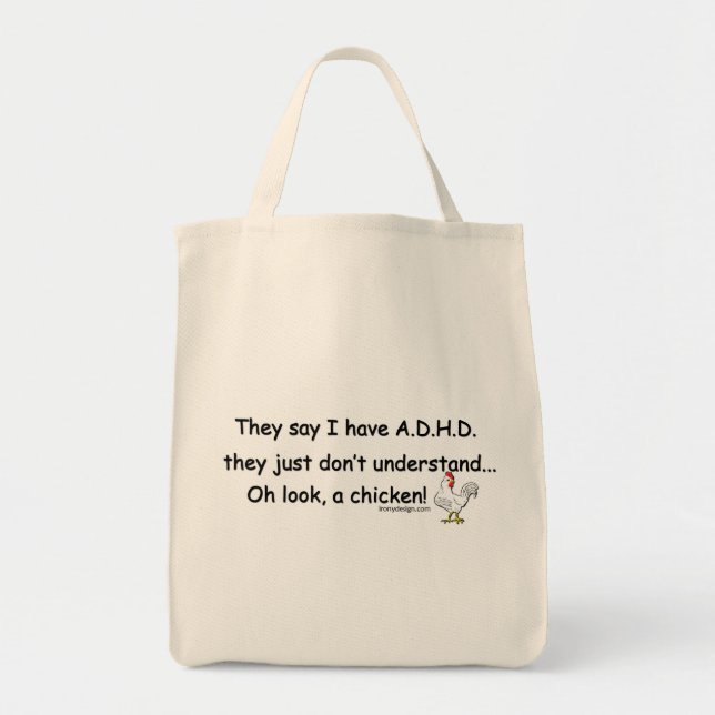 Bolsa Tote Humor da galinha de ADHD (Frente)