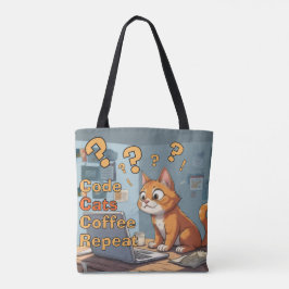 Bolsa Tote Humor de Código do Programador Gato, Gatos, Café –