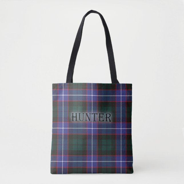 Bolsa Tote Hunter Tartan com o Sobrenome (Frente)
