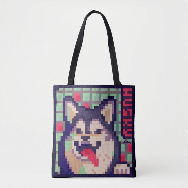 Bolsa Tote Husky, Pixel Art, pixelart (Frente)