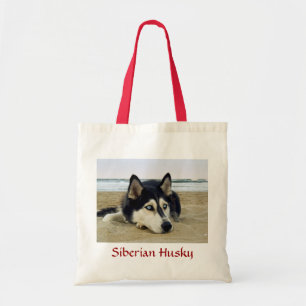 Bolsa Tote Husky siberiano no banco de totes de praia
