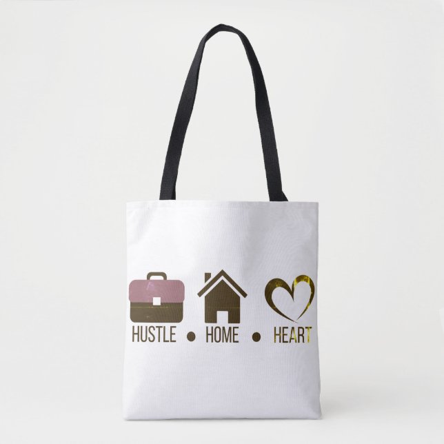 Bolsa Tote Hustle, Home, Heart: Design de Hoodie Motivacional (Frente)